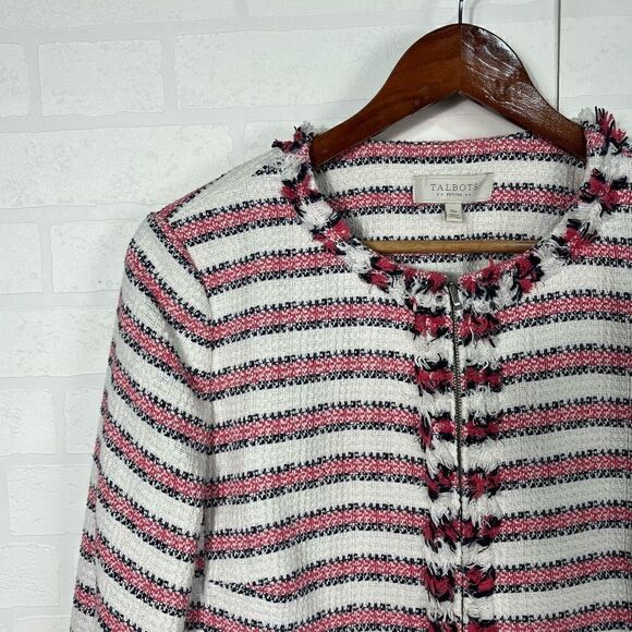 Talbots Womens Jacket size 16 Petite Striped Cotton Blend - Picture 2 of 14